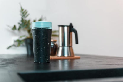 Circular and Co Leakproof Reusable Coffee Cup 12oz/340ml - The World's First Travel Mug Made from Recycled Coffee Cups, 100% Leak-Proof, Sustainable & Insulated (Black & Faraway Blue)