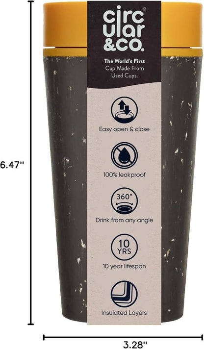Circular and Co Leakproof Reusable Coffee Cup 12oz/340ml - The World's First Travel Mug Made from Recycled Coffee Cups, 100% Leak-Proof, Sustainable & Insulated (Black & Faraway Blue)