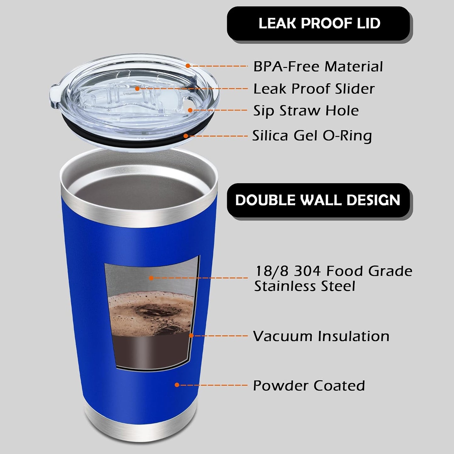20oz Tumbler with Lid Stainless Steel Tumblers Insulated Mug Navy 1P