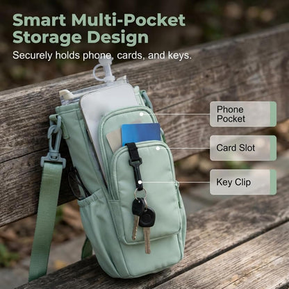 Insulated Crossbody Cup Holder Bag with Adjustable Strap - Perfect for Walking, Hiking, and Outdoor Adventures Green