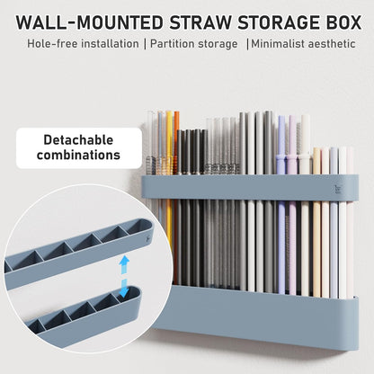 Straw Holder, reusable straw storage rack, suitable for kitchen walls, counters, cabinet doors, refrigerator doors, etc (Dark blue)