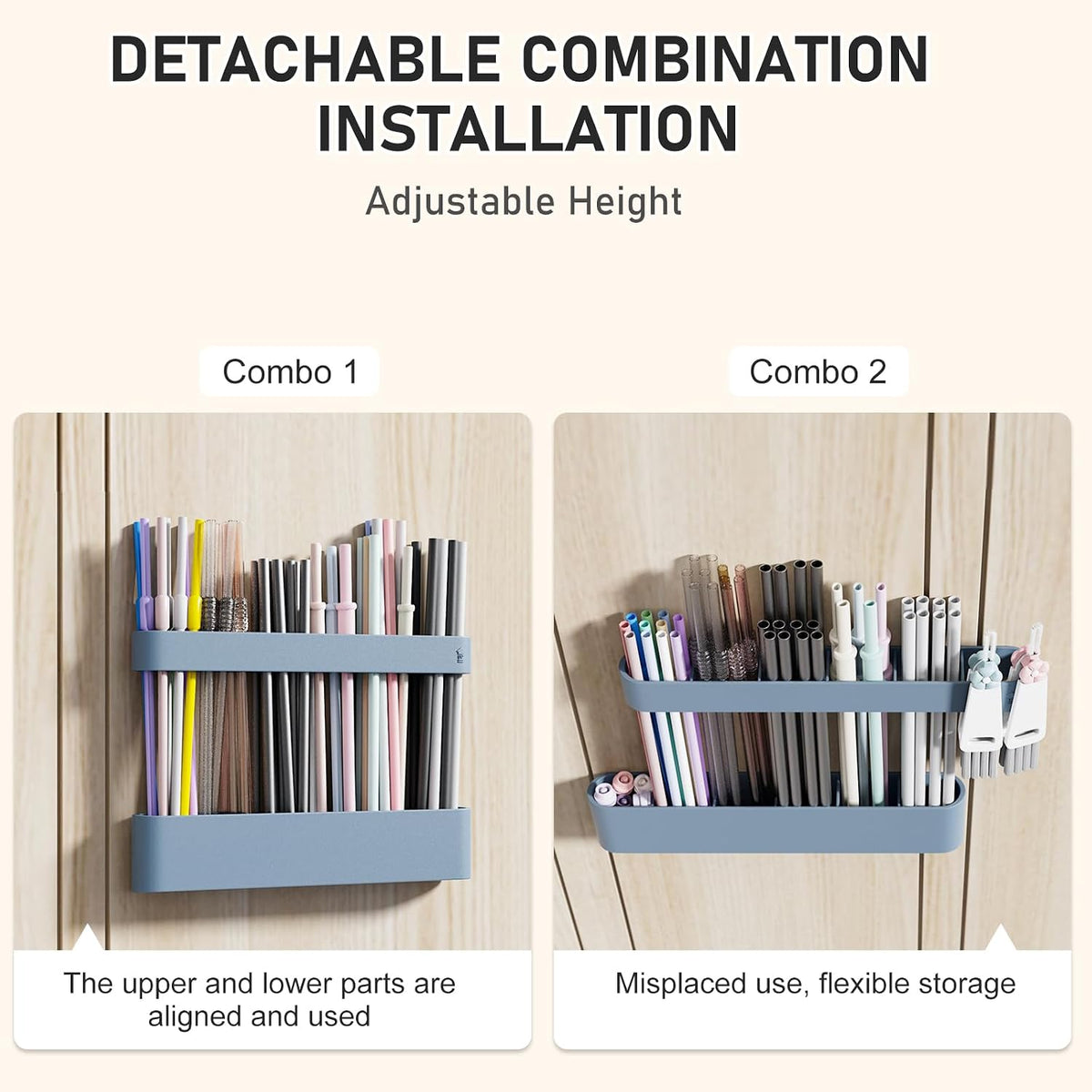 Straw Holder, reusable straw storage rack, suitable for kitchen walls, counters, cabinet doors, refrigerator doors, etc (Dark blue)