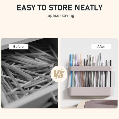 Straw Holder, reusable straw storage rack, suitable for kitchen walls, counters, cabinet doors, refrigerator doors, etc (Dark blue)
