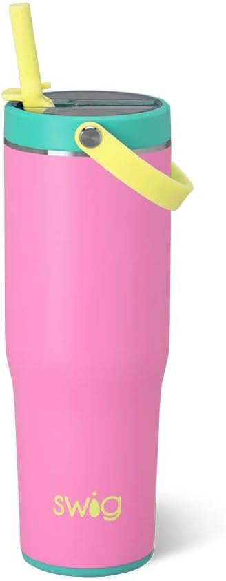 30oz Leakproof To-Go Tumbler with Handle, Fruit Punch | Leakproof Lid - Triple Insulated Stainless Steel - Handle & Straw Included - Cup Holder Friendly - Dishwasher Safe