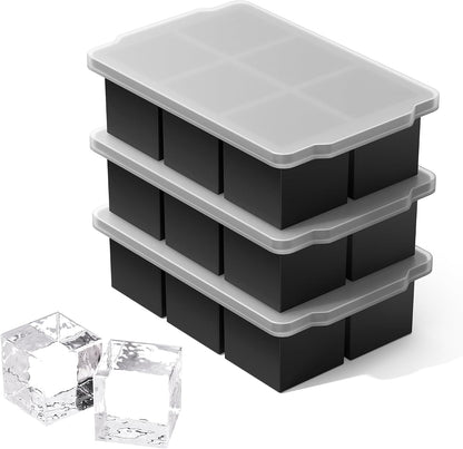 3 Pack Large Ice Cube Molds, Silicone Ice Cube Tray with Lid for Whisky