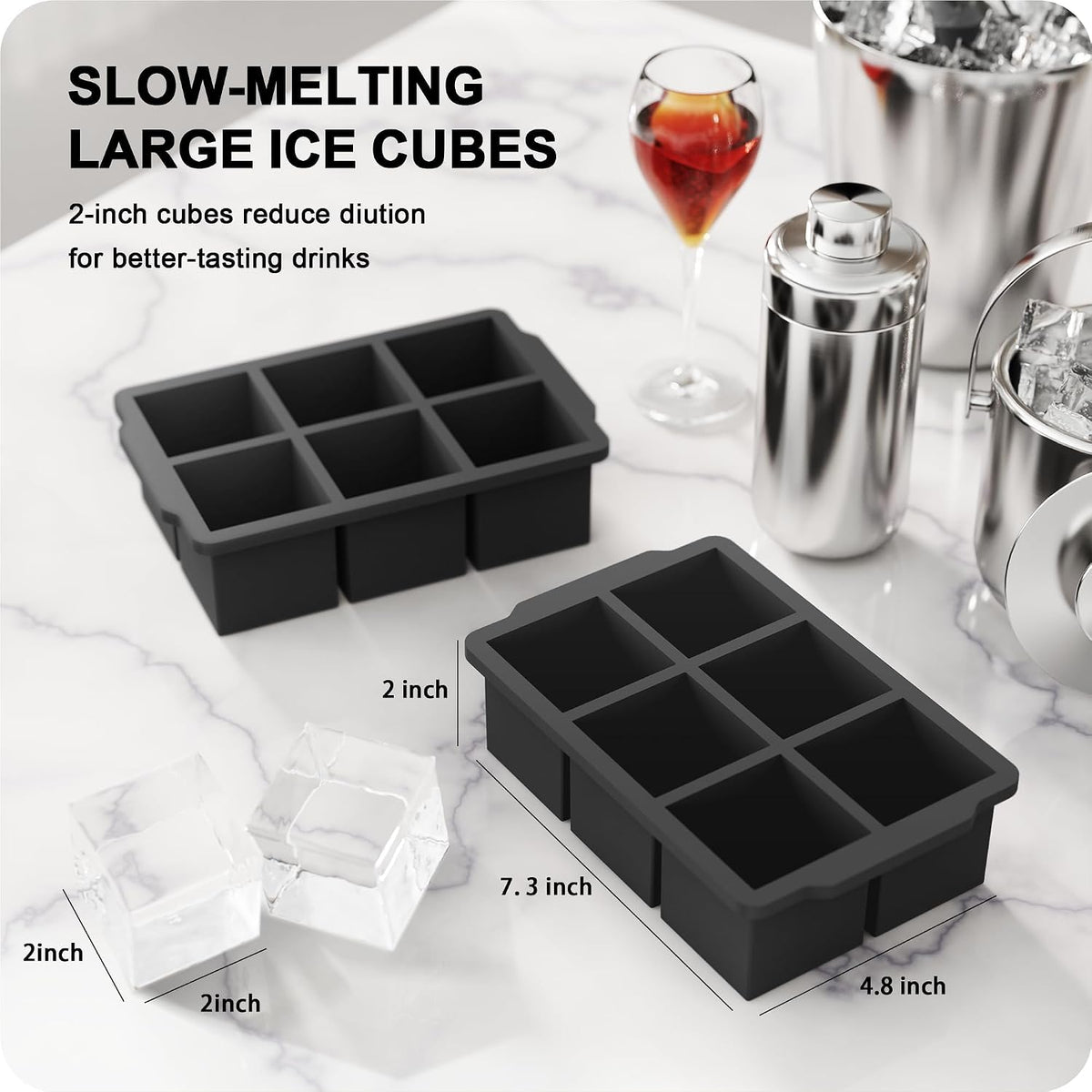 3 Pack Large Ice Cube Molds, Silicone Ice Cube Tray with Lid for Whisky