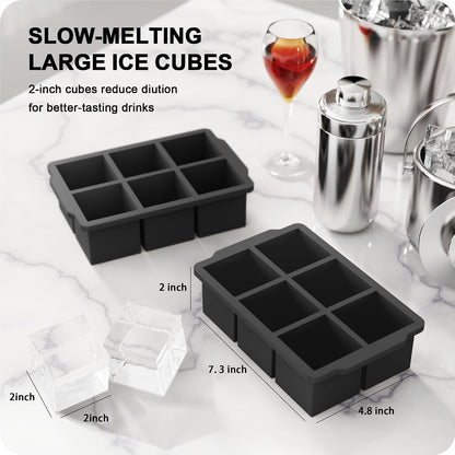 3 Pack Large Ice Cube Molds, Silicone Ice Cube Tray with Lid for Whisky