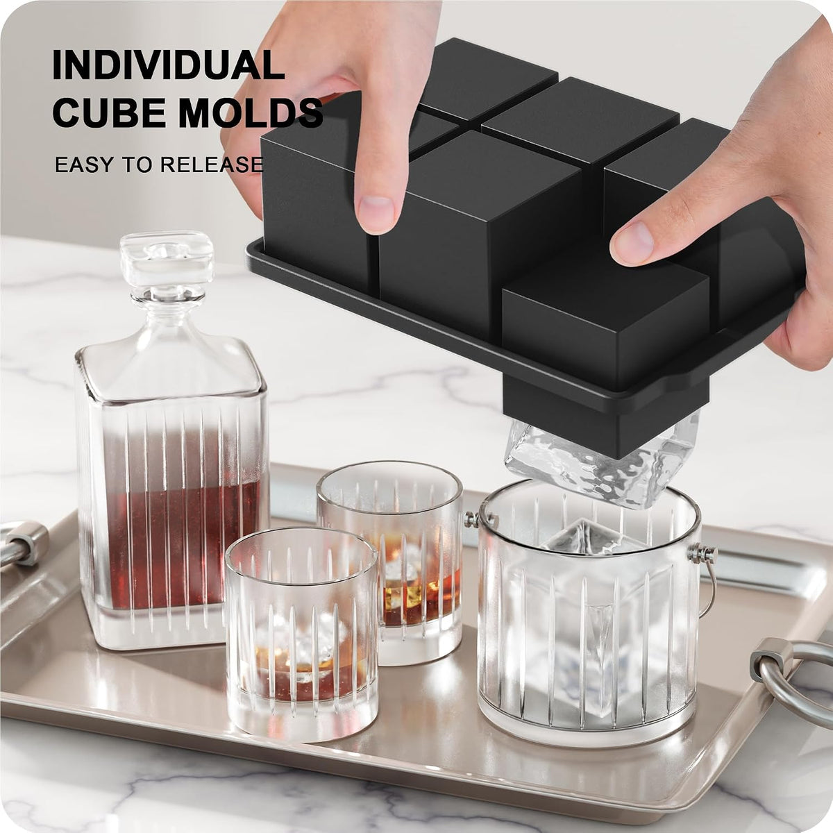 3 Pack Large Ice Cube Molds, Silicone Ice Cube Tray with Lid for Whisky