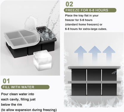 3 Pack Large Ice Cube Molds, Silicone Ice Cube Tray with Lid for Whisky