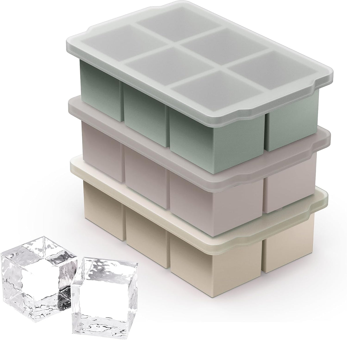 3 Pack Large Ice Cube Molds, Silicone Ice Cube Tray with Lid for Whisky