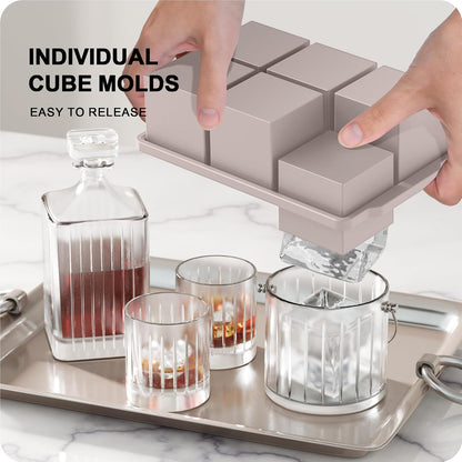 3 Pack Large Ice Cube Molds, Silicone Ice Cube Tray with Lid for Whisky