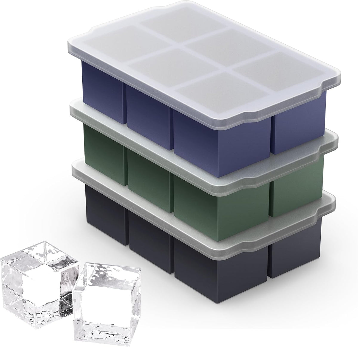 3 Pack Large Ice Cube Molds, Silicone Ice Cube Tray with Lid for Whisky