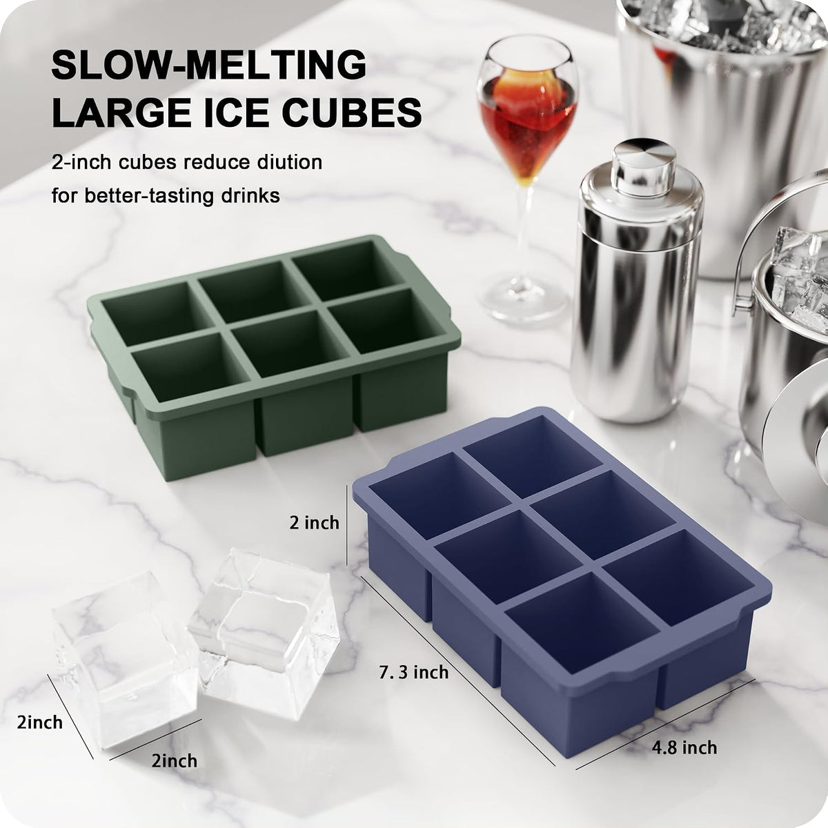 3 Pack Large Ice Cube Molds, Silicone Ice Cube Tray with Lid for Whisky