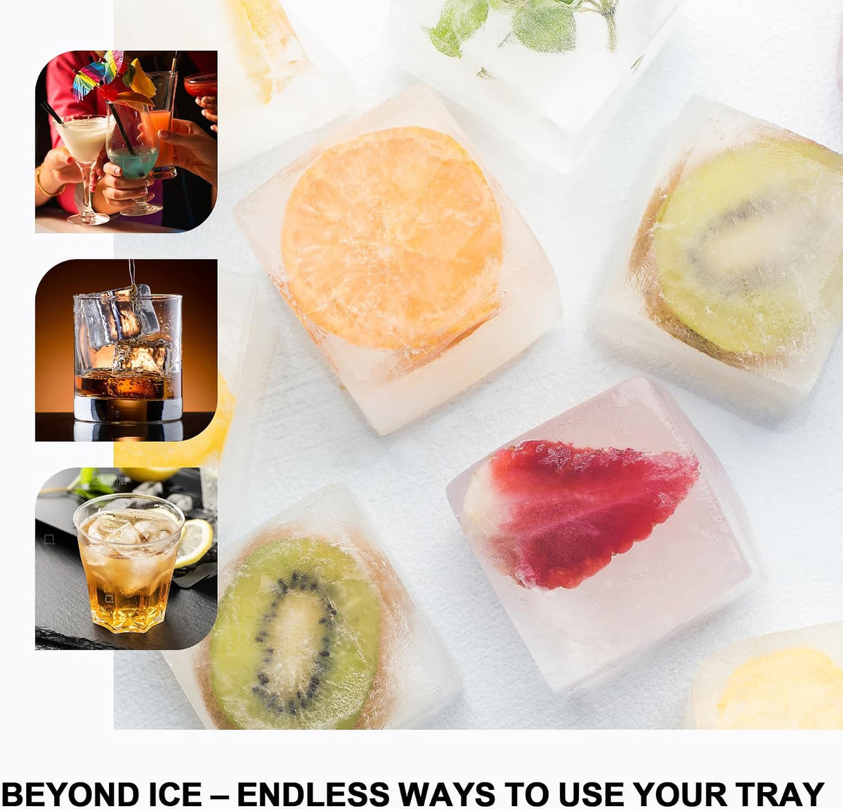 3 Pack Large Ice Cube Molds, Silicone Ice Cube Tray with Lid for Whisky