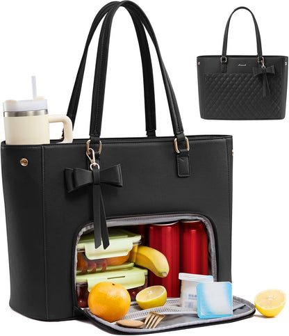 Work Tote Bag with Lunch Compartment, 3 in 1 Laptop Tote Bag for Women with Giant Tumbler Holder for Teacher, Nurse, Travel, Office, Daily