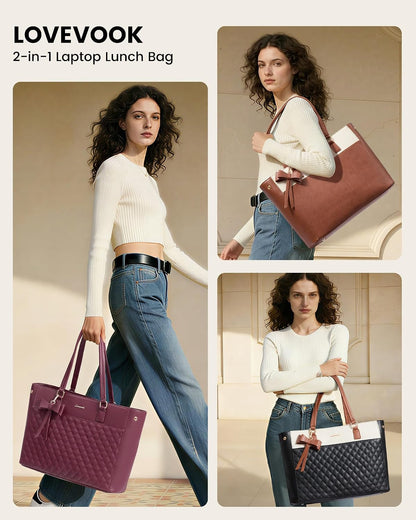 Work Tote Bag with Lunch Compartment, 3 in 1 Laptop Tote Bag for Women with Giant Tumbler Holder for Teacher, Nurse, Travel, Office, Daily