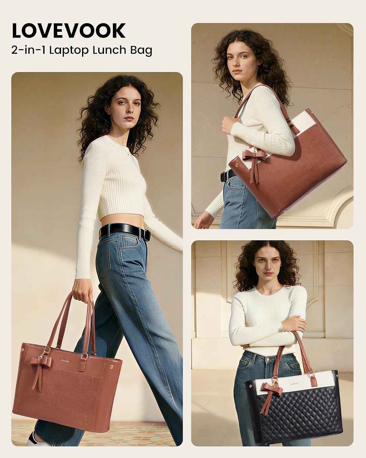 Work Tote Bag with Lunch Compartment, 3 in 1 Laptop Tote Bag for Women with Giant Tumbler Holder for Teacher, Nurse, Travel, Office, Daily