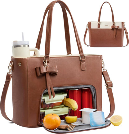 Work Tote Bag with Lunch Compartment, 3 in 1 Laptop Tote Bag for Women with Giant Tumbler Holder for Teacher, Nurse, Travel, Office, Daily