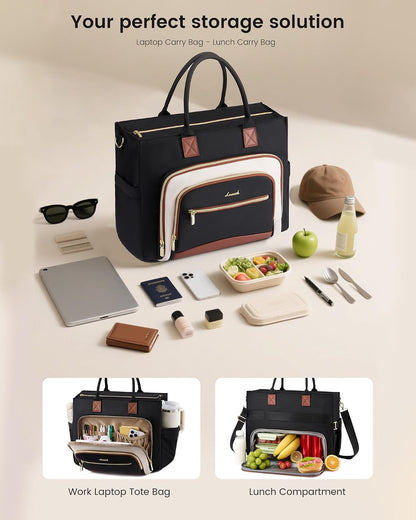 Lunch Tote Bag for Women,Work Laptop Bag with Lunch Compartment | 3 in 1 Work Bag,15.6inch Laptop Bag,Large Cup Holder,Office,College,Casual,Teacher,Nurse
