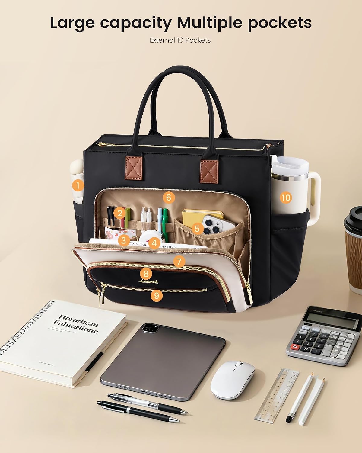 Lunch Tote Bag for Women,Work Laptop Bag with Lunch Compartment | 3 in 1 Work Bag,15.6inch Laptop Bag,Large Cup Holder,Office,College,Casual,Teacher,Nurse