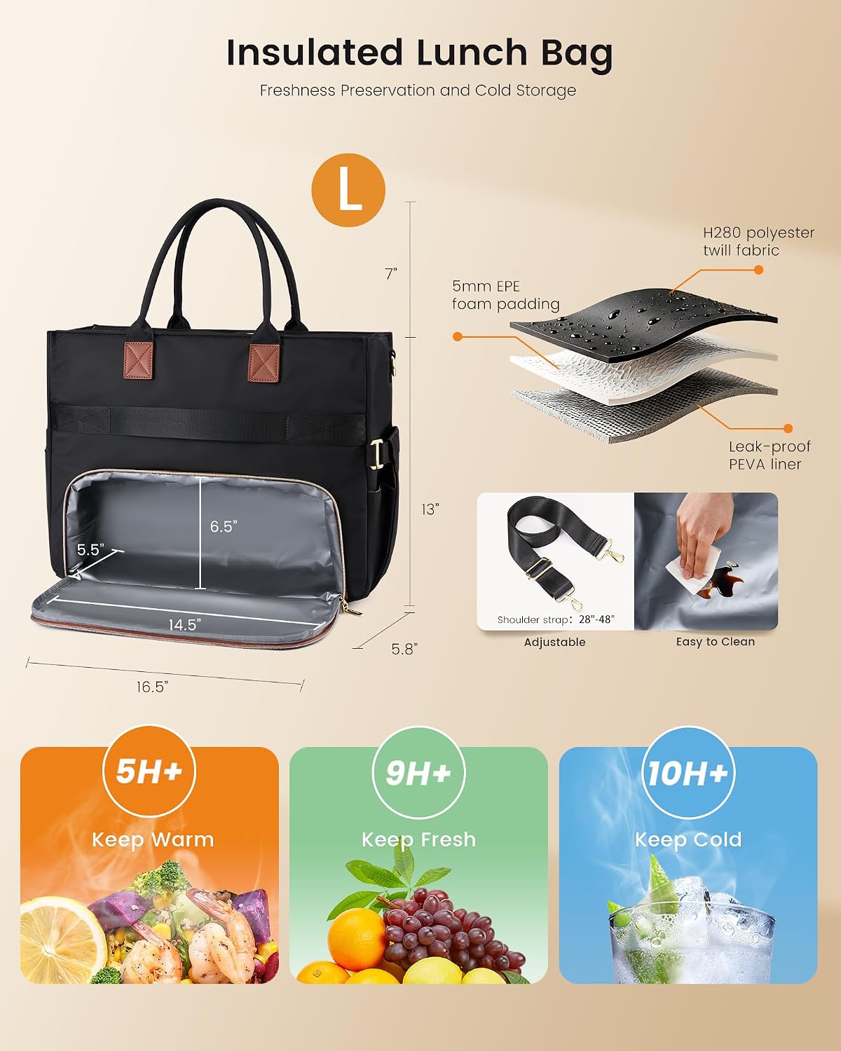 Lunch Tote Bag for Women,Work Laptop Bag with Lunch Compartment | 3 in 1 Work Bag,15.6inch Laptop Bag,Large Cup Holder,Office,College,Casual,Teacher,Nurse