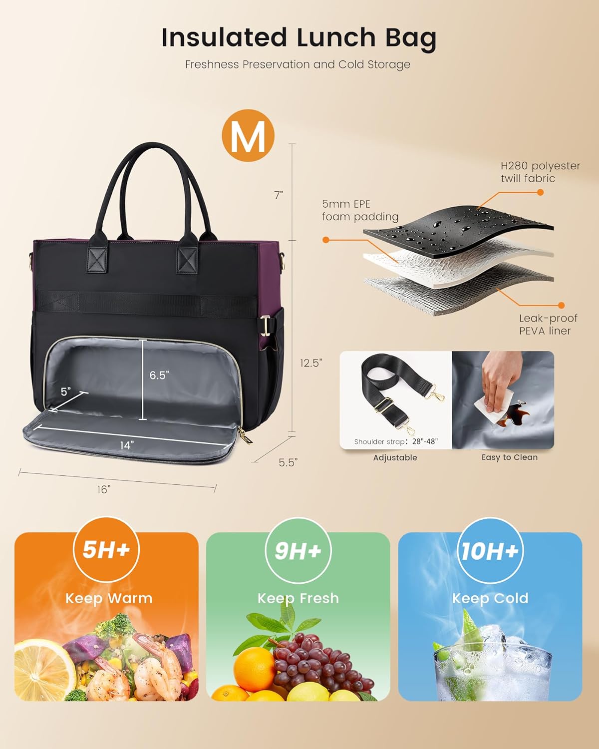 Lunch Tote Bag for Women,Work Laptop Bag with Lunch Compartment | 3 in 1 Work Bag,15.6inch Laptop Bag,Large Cup Holder,Office,College,Casual,Teacher,Nurse