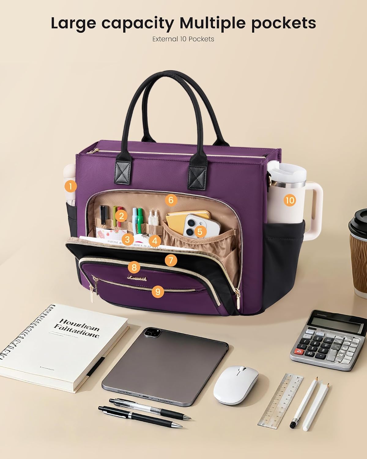 Lunch Tote Bag for Women,Work Laptop Bag with Lunch Compartment | 3 in 1 Work Bag,15.6inch Laptop Bag,Large Cup Holder,Office,College,Casual,Teacher,Nurse