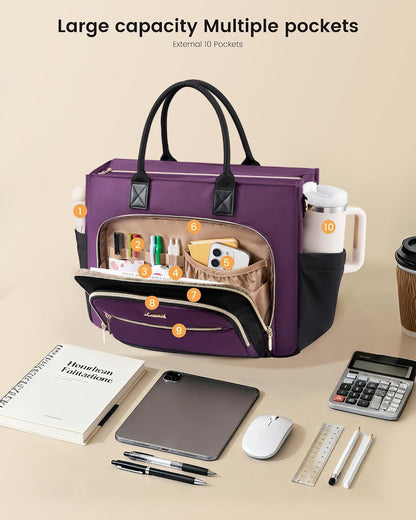 Lunch Tote Bag for Women,Work Laptop Bag with Lunch Compartment | 3 in 1 Work Bag,15.6inch Laptop Bag,Large Cup Holder,Office,College,Casual,Teacher,Nurse