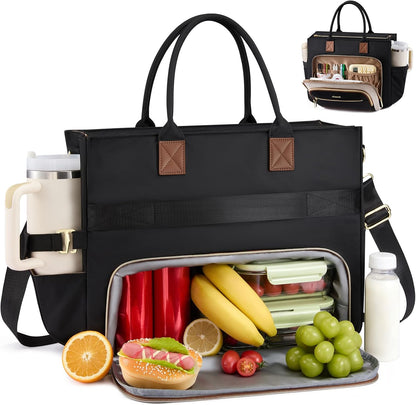 Lunch Tote Bag for Women,Work Laptop Bag with Lunch Compartment | 3 in 1 Work Bag,15.6inch Laptop Bag,Large Cup Holder,Office,College,Casual,Teacher,Nurse