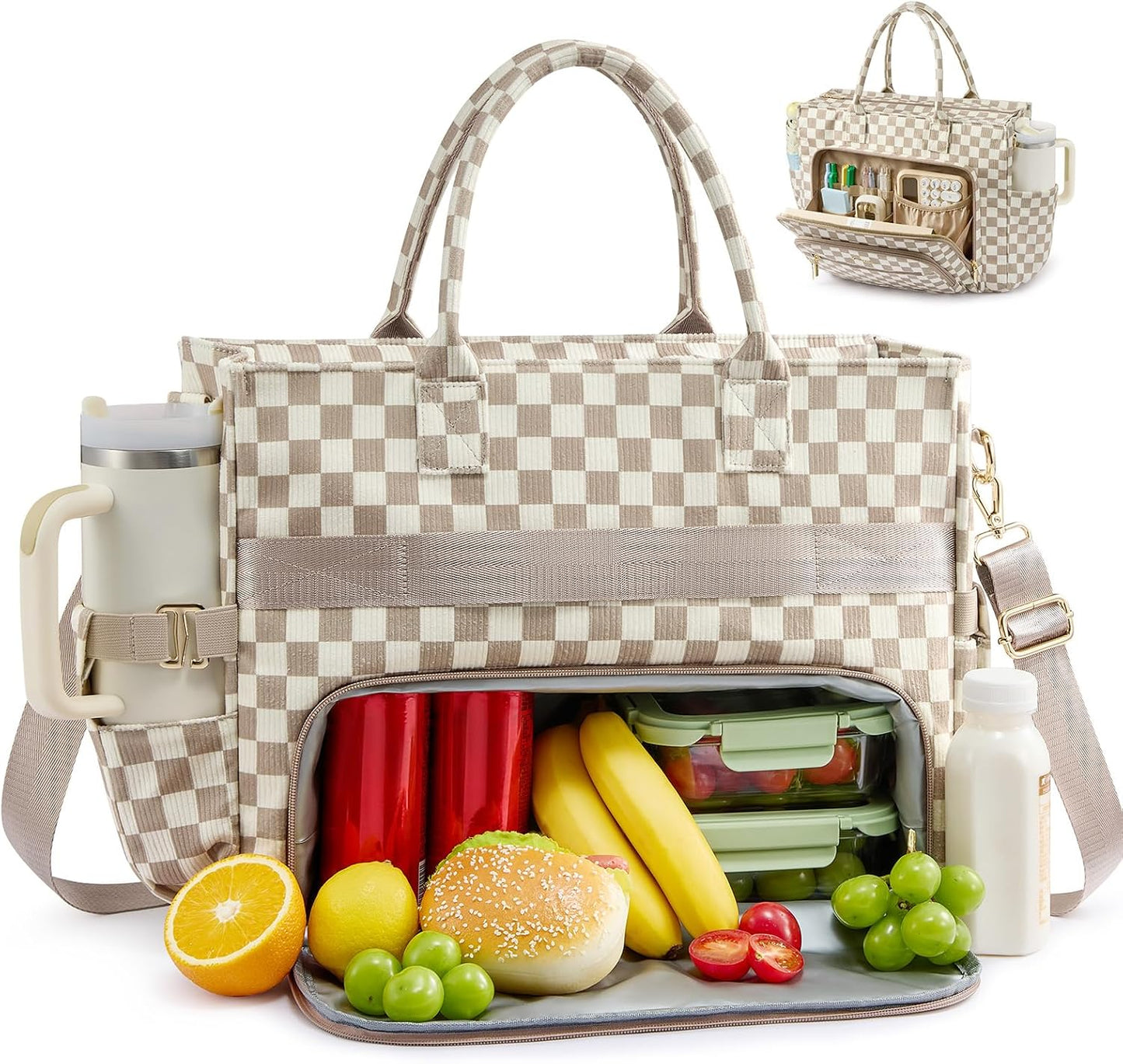 Lunch Tote Bag for Women,Work Laptop Bag with Lunch Compartment | 3 in 1 Work Bag,15.6inch Laptop Bag,Large Cup Holder,Office,College,Casual,Teacher,Nurse