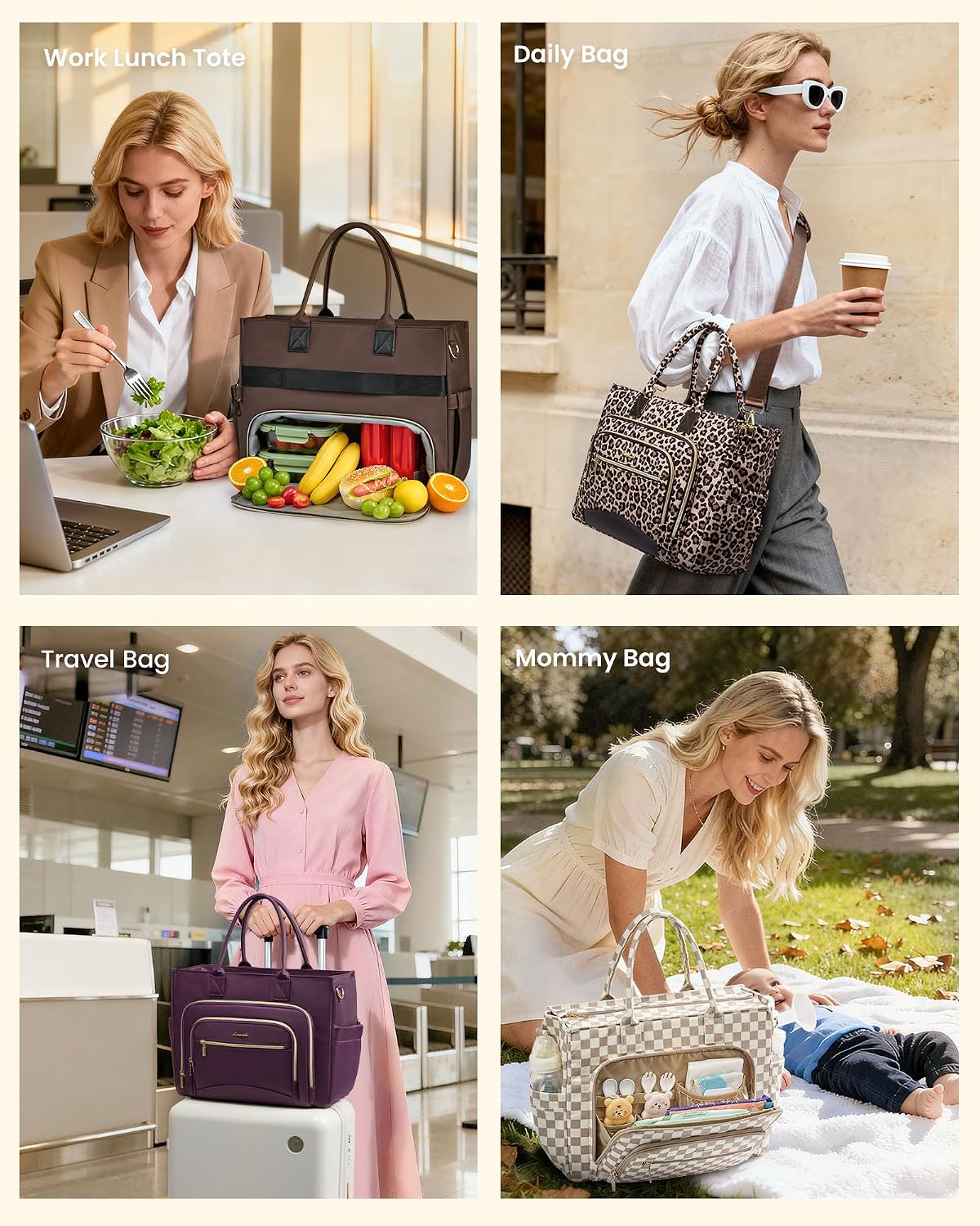 Lunch Tote Bag for Women,Work Laptop Bag with Lunch Compartment | 3 in 1 Work Bag,15.6inch Laptop Bag,Large Cup Holder,Office,College,Casual,Teacher,Nurse