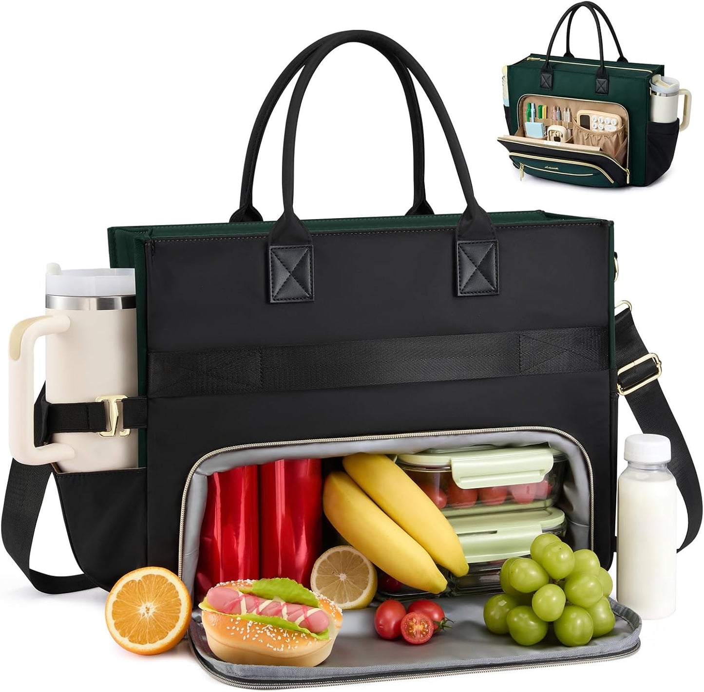 Lunch Tote Bag for Women,Work Laptop Bag with Lunch Compartment | 3 in 1 Work Bag,15.6inch Laptop Bag,Large Cup Holder,Office,College,Casual,Teacher,Nurse