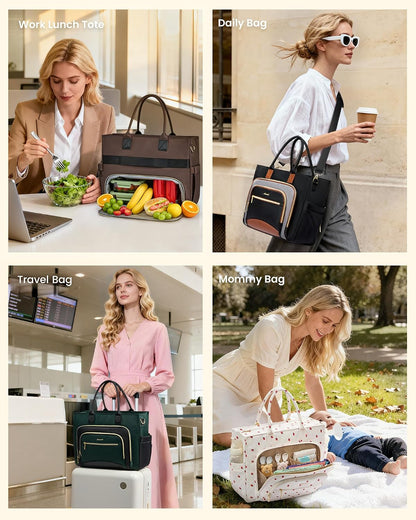 Lunch Tote Bag for Women,Work Laptop Bag with Lunch Compartment | 3 in 1 Work Bag,15.6inch Laptop Bag,Large Cup Holder,Office,College,Casual,Teacher,Nurse