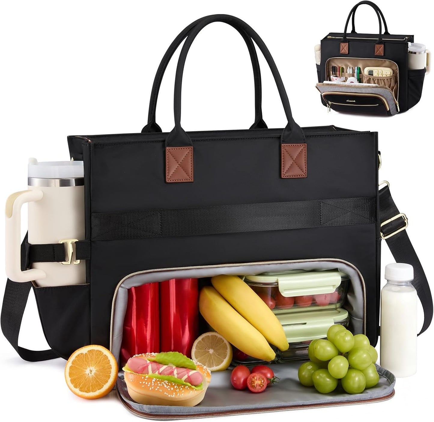 Lunch Tote Bag for Women,Work Laptop Bag with Lunch Compartment | 3 in 1 Work Bag,15.6inch Laptop Bag,Large Cup Holder,Office,College,Casual,Teacher,Nurse