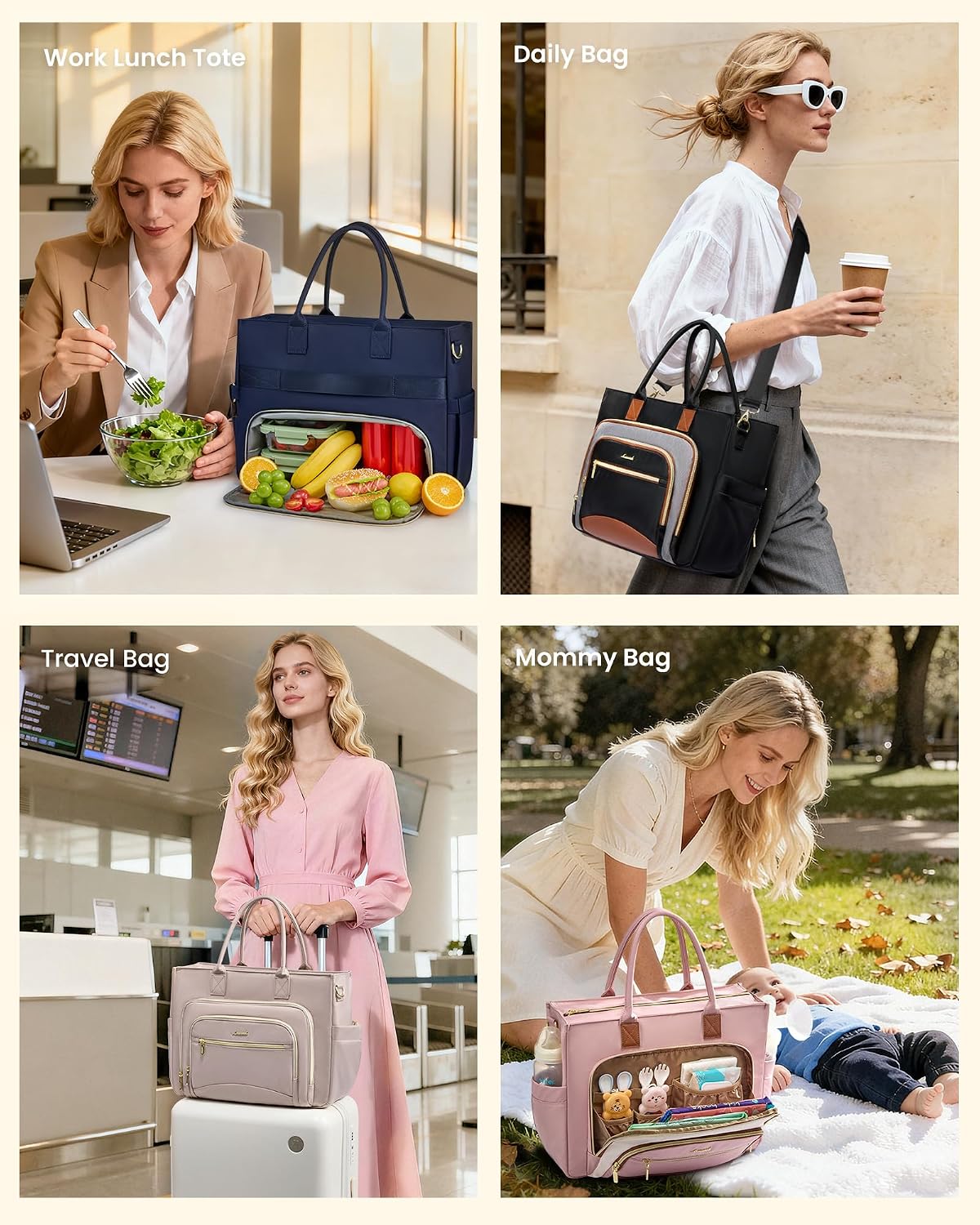 Lunch Tote Bag for Women,Work Laptop Bag with Lunch Compartment | 3 in 1 Work Bag,15.6inch Laptop Bag,Large Cup Holder,Office,College,Casual,Teacher,Nurse