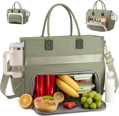 Lunch Tote Bag for Women,Work Laptop Bag with Lunch Compartment | 3 in 1 Work Bag,15.6inch Laptop Bag,Large Cup Holder,Office,College,Casual,Teacher,Nurse