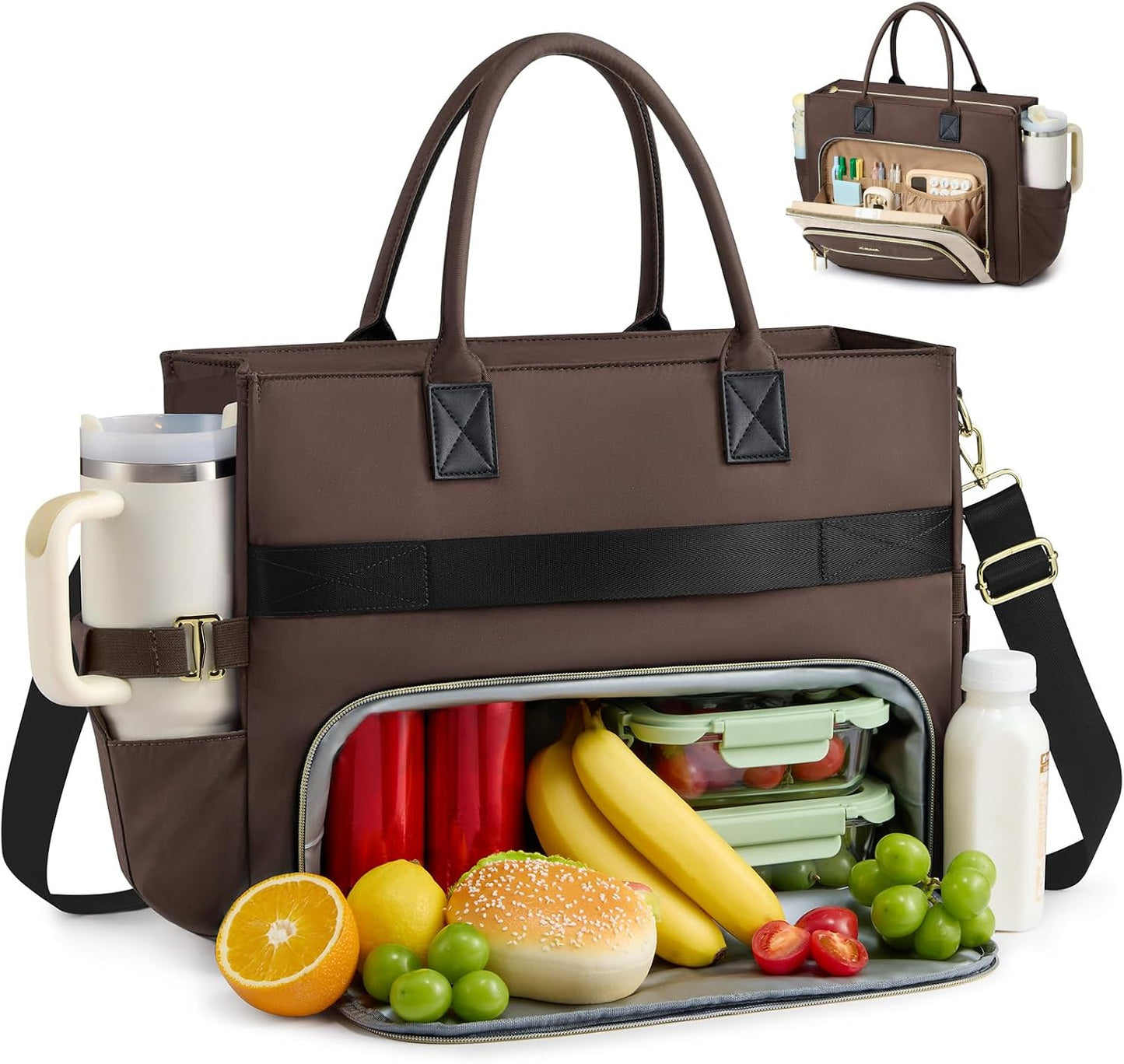 Lunch Tote Bag for Women,Work Laptop Bag with Lunch Compartment | 3 in 1 Work Bag,15.6inch Laptop Bag,Large Cup Holder,Office,College,Casual,Teacher,Nurse