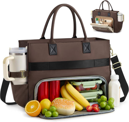 Lunch Tote Bag for Women,Work Laptop Bag with Lunch Compartment | 3 in 1 Work Bag,15.6inch Laptop Bag,Large Cup Holder,Office,College,Casual,Teacher,Nurse