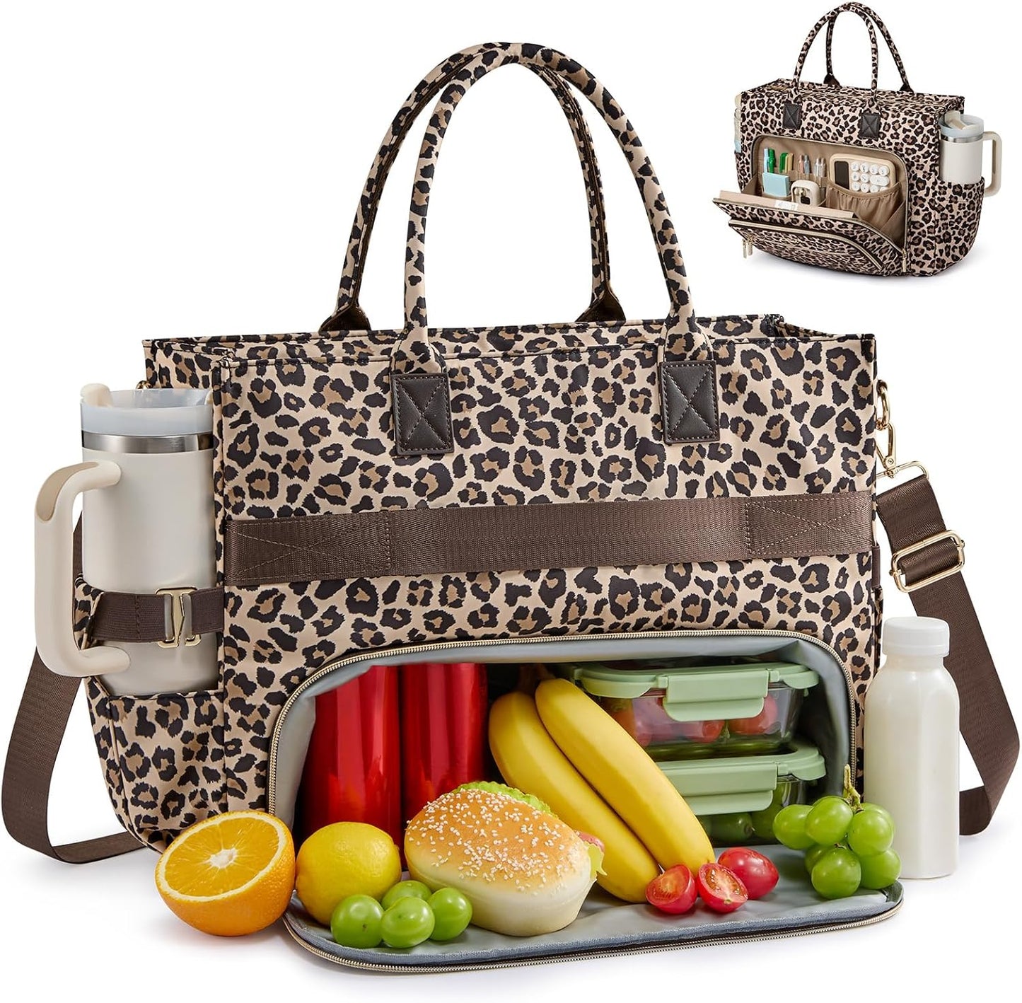 Lunch Tote Bag for Women,Work Laptop Bag with Lunch Compartment | 3 in 1 Work Bag,15.6inch Laptop Bag,Large Cup Holder,Office,College,Casual,Teacher,Nurse