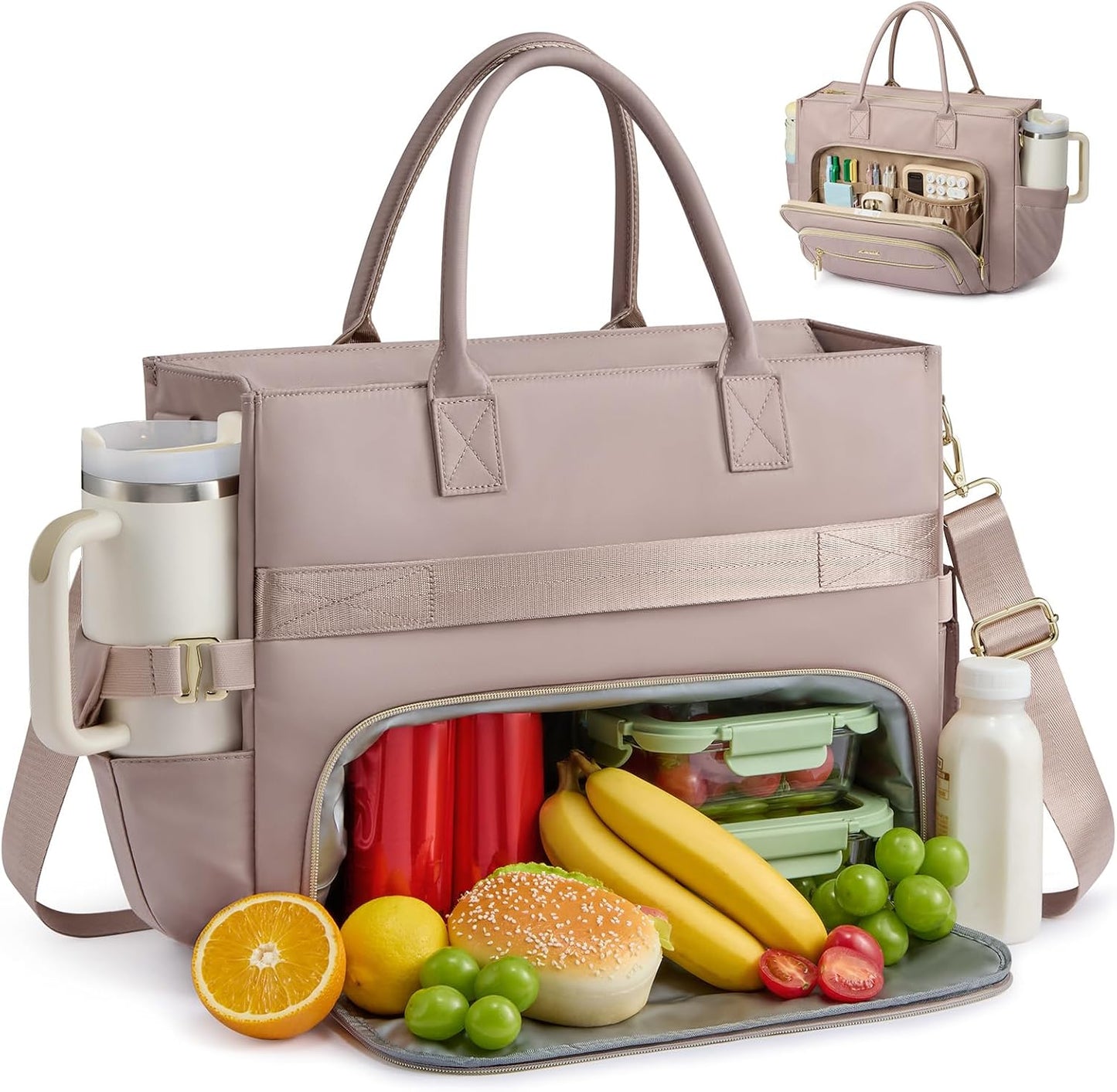 Lunch Tote Bag for Women,Work Laptop Bag with Lunch Compartment | 3 in 1 Work Bag,15.6inch Laptop Bag,Large Cup Holder,Office,College,Casual,Teacher,Nurse