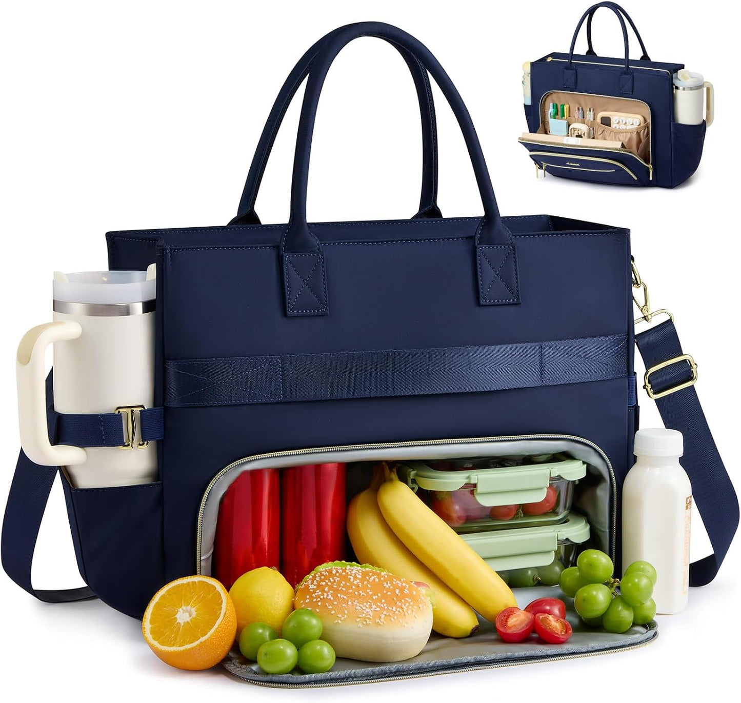 Lunch Tote Bag for Women,Work Laptop Bag with Lunch Compartment | 3 in 1 Work Bag,15.6inch Laptop Bag,Large Cup Holder,Office,College,Casual,Teacher,Nurse