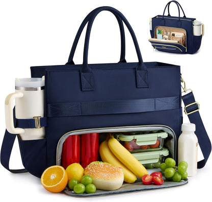 Lunch Tote Bag for Women,Work Laptop Bag with Lunch Compartment | 3 in 1 Work Bag,15.6inch Laptop Bag,Large Cup Holder,Office,College,Casual,Teacher,Nurse