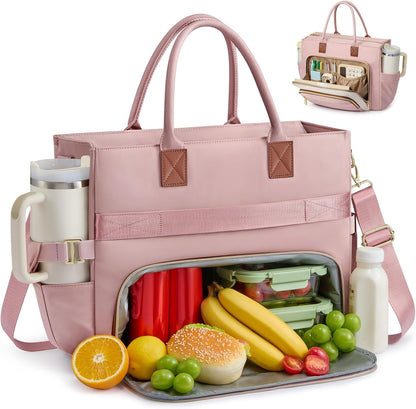 Lunch Tote Bag for Women,Work Laptop Bag with Lunch Compartment | 3 in 1 Work Bag,15.6inch Laptop Bag,Large Cup Holder,Office,College,Casual,Teacher,Nurse
