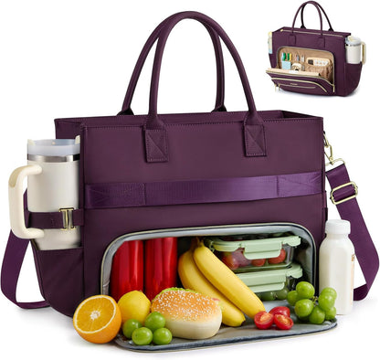 Lunch Tote Bag for Women,Work Laptop Bag with Lunch Compartment | 3 in 1 Work Bag,15.6inch Laptop Bag,Large Cup Holder,Office,College,Casual,Teacher,Nurse