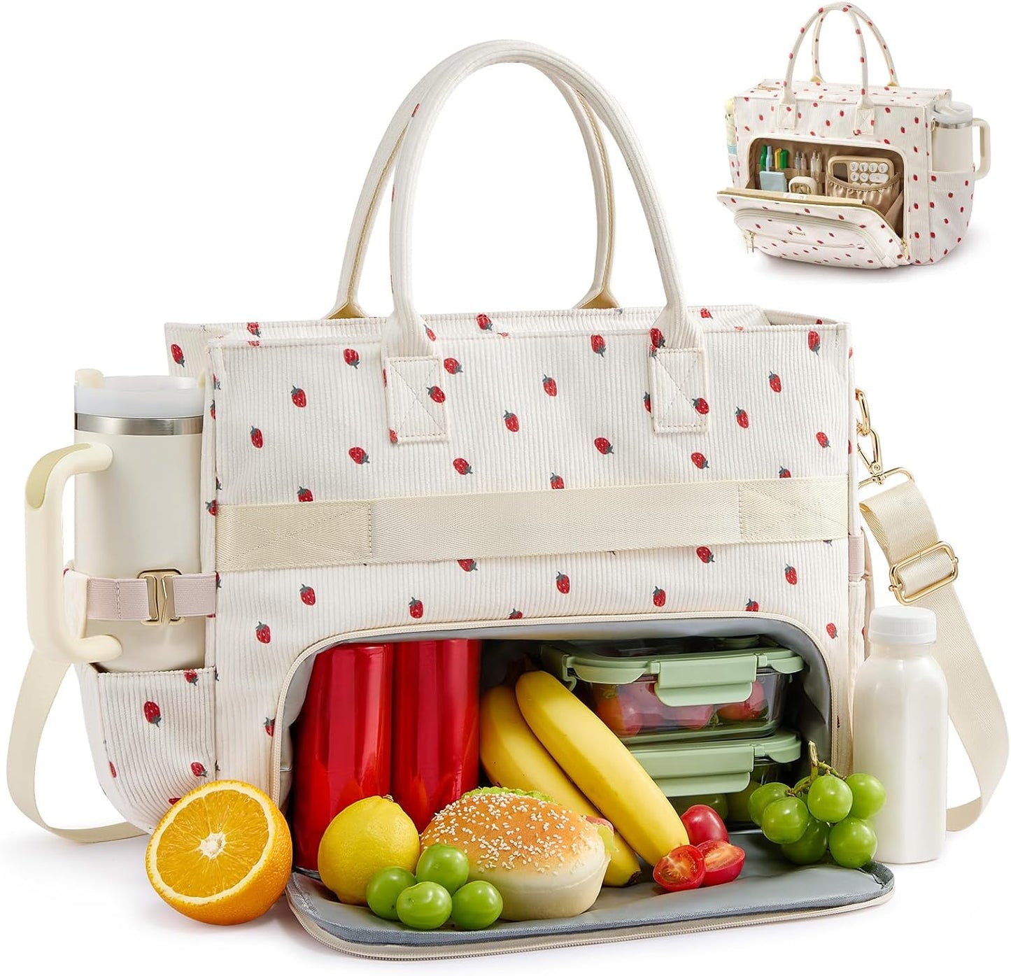 Lunch Tote Bag for Women,Work Laptop Bag with Lunch Compartment | 3 in 1 Work Bag,15.6inch Laptop Bag,Large Cup Holder,Office,College,Casual,Teacher,Nurse