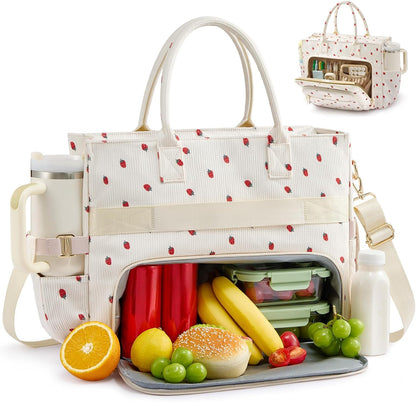 Lunch Tote Bag for Women,Work Laptop Bag with Lunch Compartment | 3 in 1 Work Bag,15.6inch Laptop Bag,Large Cup Holder,Office,College,Casual,Teacher,Nurse