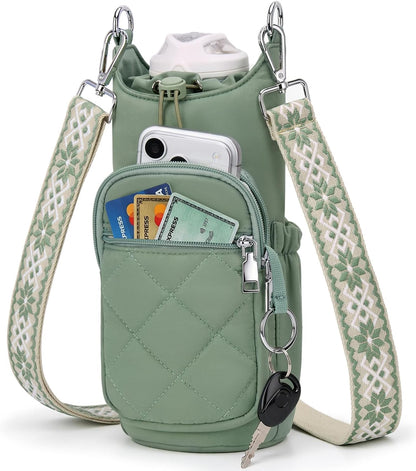 Crossbody Water Bottle Bag for Women,Lightweiht & Hands-Free Blue | Fits 16-40oz Bottles with Phone Pocket(6.9"), 5 RFID Slots,Insulated & Waterproof Nylon, Hands-free Travel & Outdoor