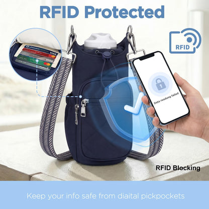 Crossbody Water Bottle Bag for Women,Lightweiht & Hands-Free Blue | Fits 16-40oz Bottles with Phone Pocket(6.9"), 5 RFID Slots,Insulated & Waterproof Nylon, Hands-free Travel & Outdoor