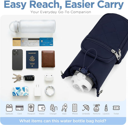 Crossbody Water Bottle Bag for Women,Lightweiht & Hands-Free Blue | Fits 16-40oz Bottles with Phone Pocket(6.9"), 5 RFID Slots,Insulated & Waterproof Nylon, Hands-free Travel & Outdoor