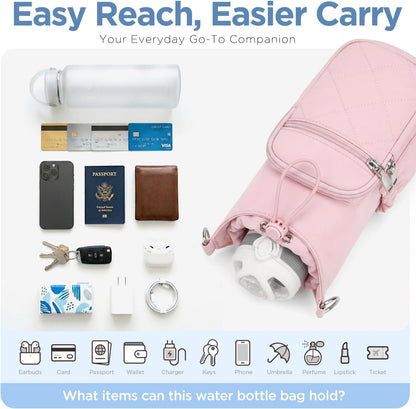 Crossbody Water Bottle Bag for Women,Lightweiht & Hands-Free Blue | Fits 16-40oz Bottles with Phone Pocket(6.9"), 5 RFID Slots,Insulated & Waterproof Nylon, Hands-free Travel & Outdoor